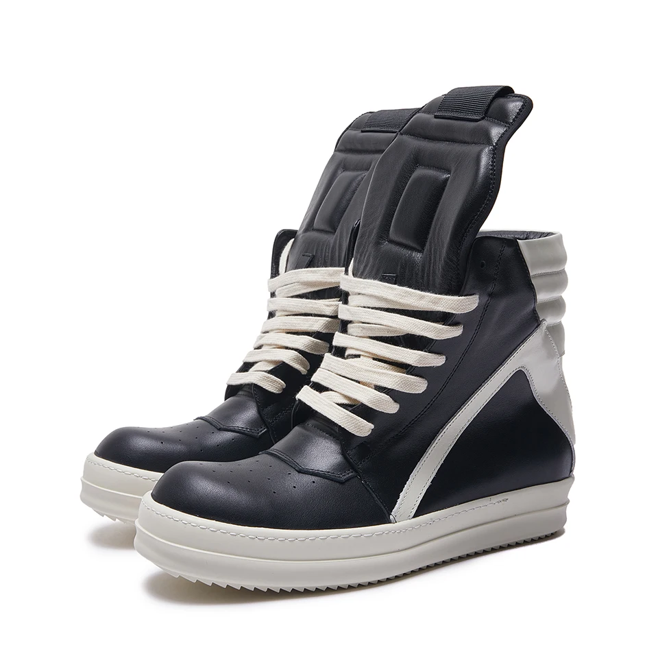 Men’s Leather High Top Sneakers – Lace-Up Zipper Retro Boots, Thick Sole Designer Casual Shoes, Hip Hop Style for Women