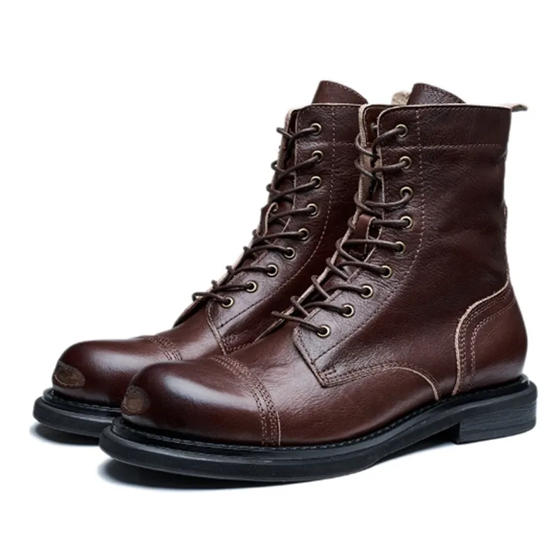 Men's Basic Boots Man Casual shoes Genuine Leather Retro Handmade Boots Male Ankle Boots Lace up shoes Design men's boots