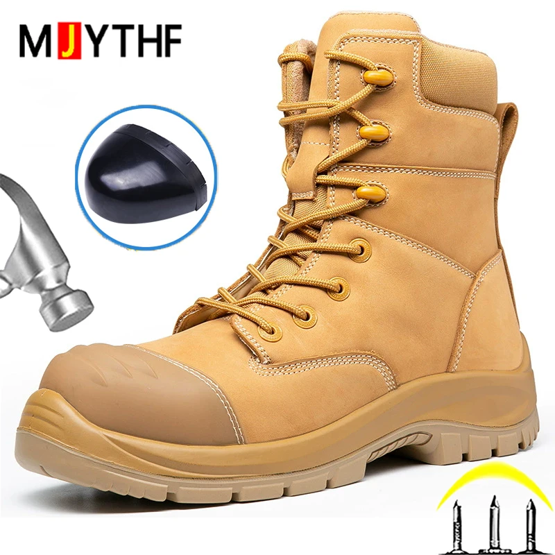 Genuine leather Men Boots Cowhide Men's Safety Shoes Puncture-Proof Safety boot for engineers Protection Shoes Work Boots New